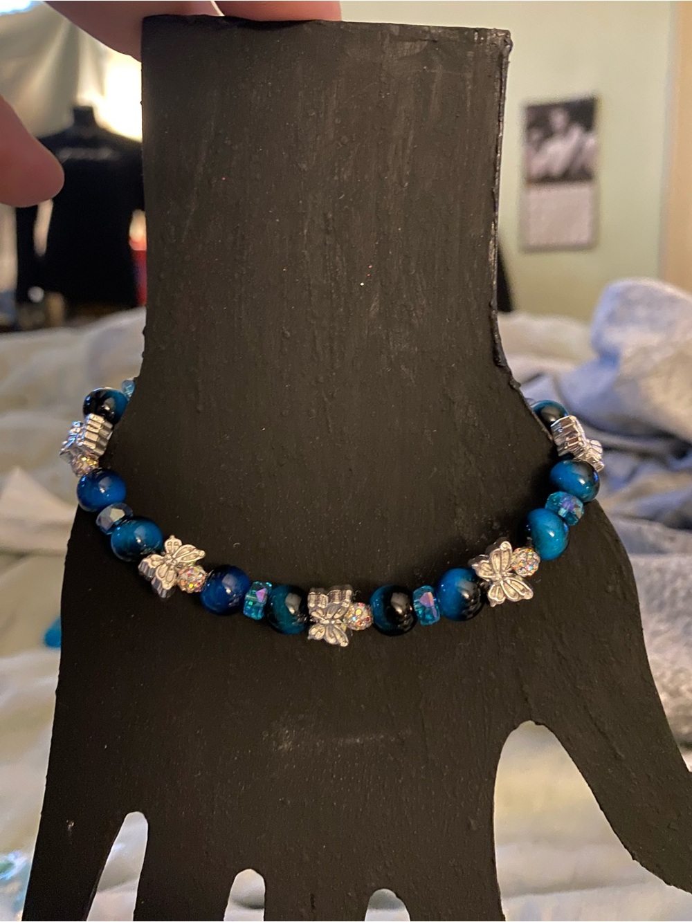 Handmade Blue Beaded butterfly bracelet
